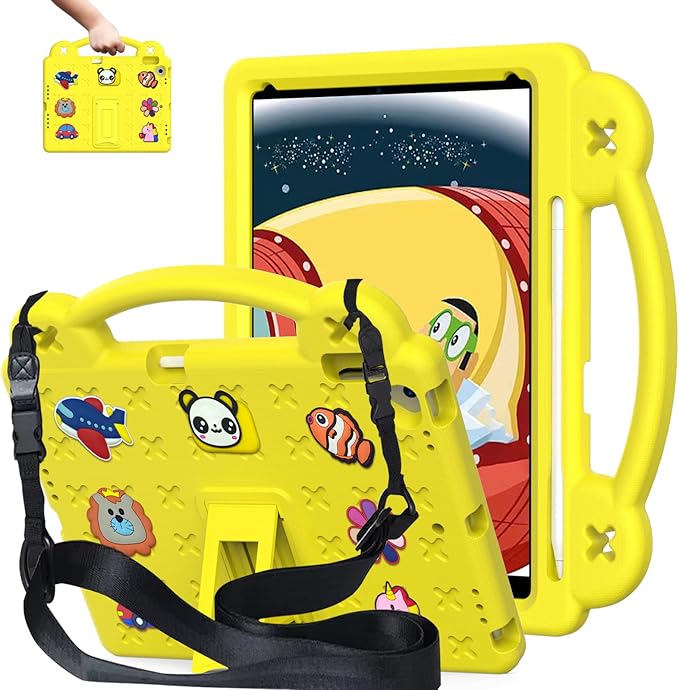 AKABEILA Compatible with Honor Pad 9 2023 12.1 inch Tablet Case, Kids Friendly Universal Lightweight Shockproof Protective Case with Shoulder Strap & Stand Handle Yellow