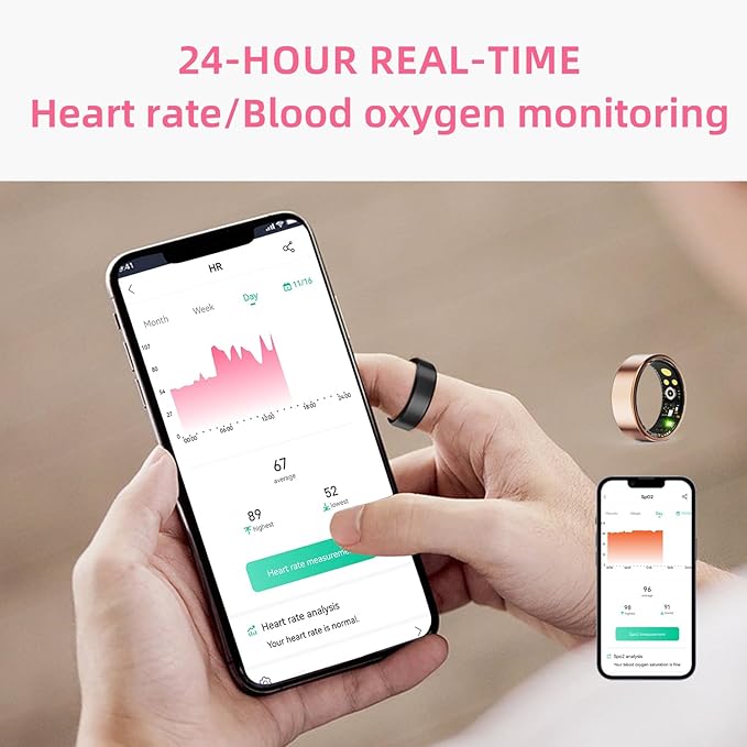 Smart Ring for Men & Women, Fitness and Health Tracker with Sleep Monitoring, Steps Counting, Daily Wellness Insights, IP68 Waterproof, No Subscription, Compatible with App (Black, 10)