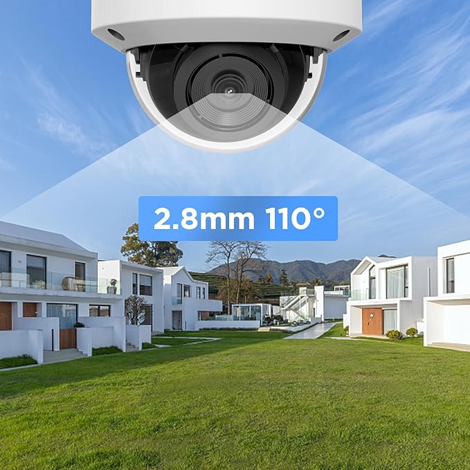 5MP PoE Camera with Mic, H.265 Outdoor Vandal Dome Security PoE IP Camera, AI Human Detection, 100ft IR Night Vision, 2.8mm Lens IP66 IK10 Resistance, 110° Wide Angle, PD54BA1-5M (Not PTZ)