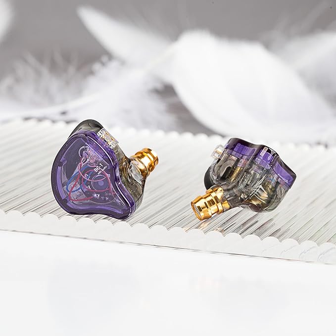 CCZ Melody Gaming iem Earphones, in ear Monitors with Clear Sound, hifi 1DD 1BA Drivers Wired Earbuds, 3.5mm Plug in Headphones with Comfortable Ear fins for PC Laptop Computer (Purple, microphone)