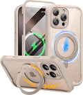 Miracase for iPhone 16 Pro Max Case with 360° Magnetic Ring Stand [Compatible with Magsafe] Full-Body Drop Proof Bumper Phone Case with Built-in 9H Tempered Glass Screen Protector,Desert