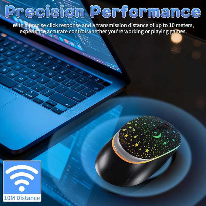 elec Space Bluetooth Wireless Mouse with Starry Sky RGB Backlight& Gradient Breathing Light - Ergonomic Dual Mode Rechargeable Mouse, Type-C Charging - Perfect for Office, Gaming & Travel (Balck)