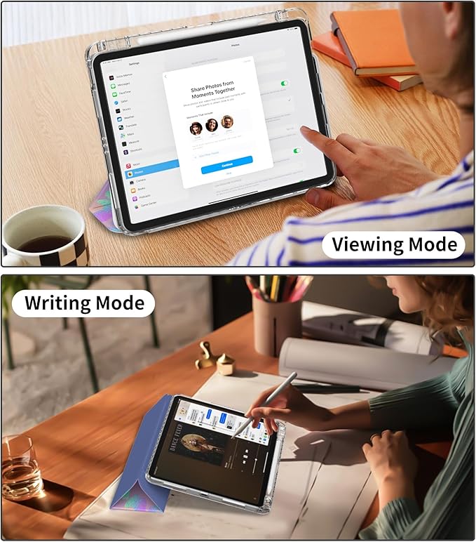 Trifold Case for iPad air 11 inch (M4 2026, M3 2025, M2 2024), iPad air 5th/4th Generation Case 10.9" 2022/2020, Shockproof Clear Back Cover with Pencil Holder, Leopard Composition Book