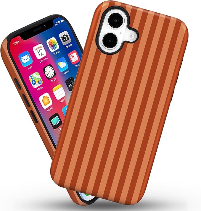 Magnetic for iPhone 17 Case Cute Stripes Phone Case, Shockproof Slim TPU and Hard PC Protective Phone Cover Compatible with MagSafe Designed for Women Girls, Deep Brown