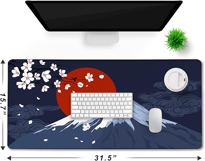 Japanese Mt Fuji Gaming Pad, Large Mouse Pad for Gamer, Durable 31.5"x15.7" Extended Mousepad with Stitched Edges, Waterproof Non-Slip Base Long XXL Large Mouse Pad for Home Office Work