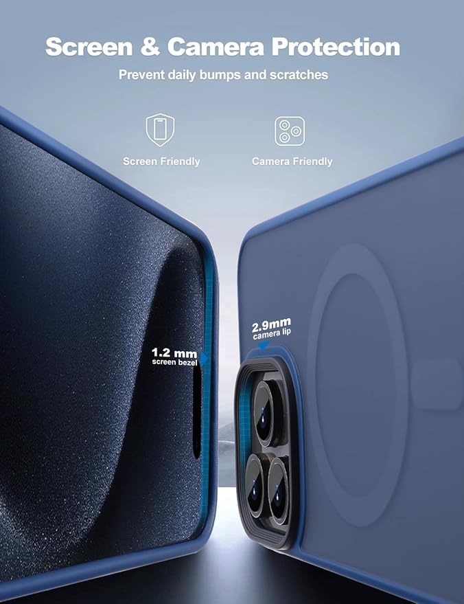 Tigowos Compatible with iPhone 15 Pro Case Fits MagSafe 10FT Drop Resistant Matte Skin Feeling Back Cover Aluminum Alloy Keys Fits iPhone 15 Pro Phone Cases, Blue
