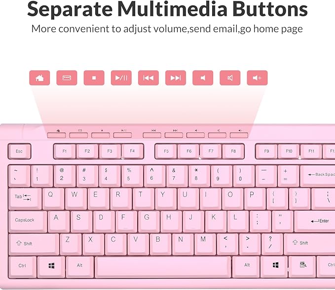 Rii RK907 Ultra-Slim Compact USB Wired Keyboard for Mac and PC,Windows 10/8 / 7 / Vista/XP(Pink)