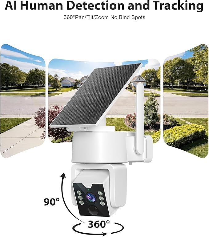 5G & 2.4G Wi-Fi Outdoor Camera Wireless,Solar Security Cameras Wireless Outdoor, 2K 360° PTZ Camera, Solar/Battery Powered, PIR Human Detection, Color Night Vision,Two-Way Voice Calling, Alexa