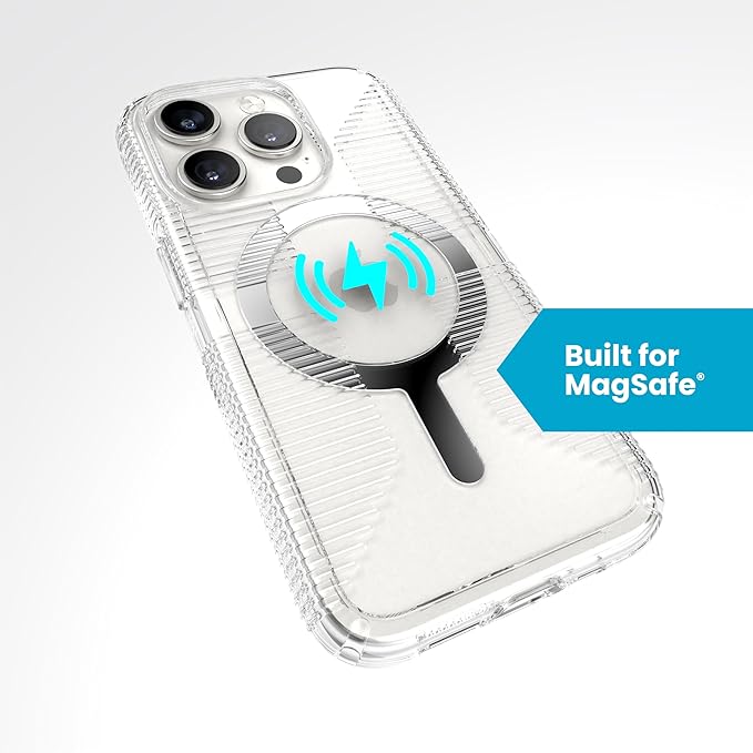 Speck Clear iPhone 15 Pro Case - Slim, Built for MagSafe, Drop Protection Grip - Scratch Resistant, Anti-Yellowing, 6.1 Inch Phone Case - GemShell Grip Clear