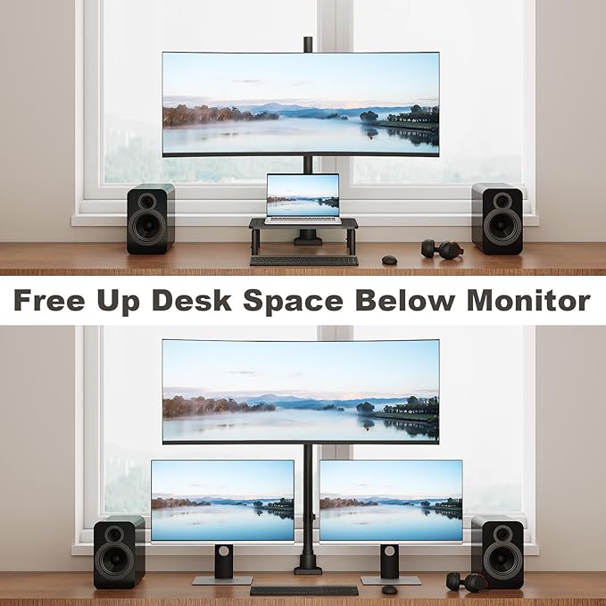 Monitor-Arm Ultrawide Heavy Duty 24-57'' - Extra Tall Aluminum Single Monitor Mount Holds up to 59.4lbs, Adjustable Desk Mount Stand, VESA 75/100 mm, Black