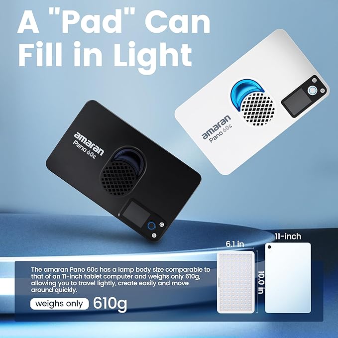 Amaran Pano 60c Kit Led Video Panel Light 60W RGBWW Full Color Lights,CCT 2,300K-10,000K,12 Lighting Efects,App Control,Support USB-C PD,with Softboxes and Carrying Case (White)