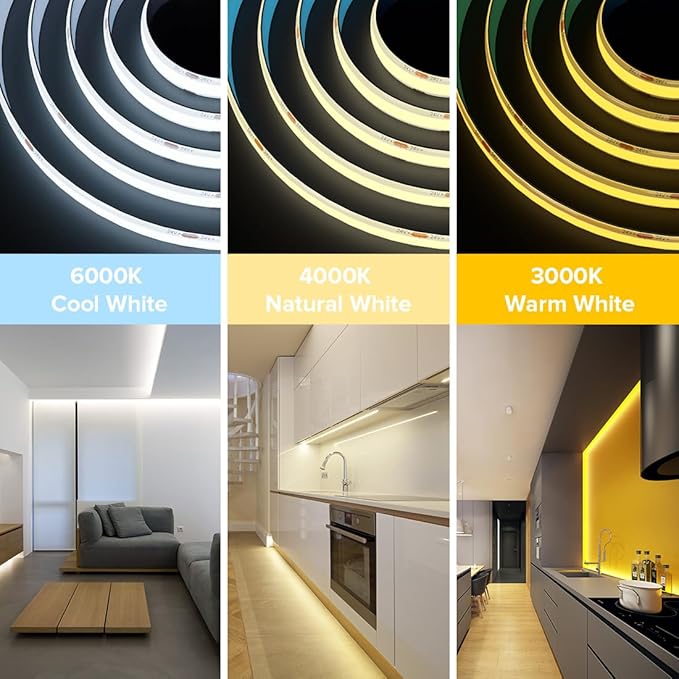 BTF-LIGHTING FCOB COB LED Strip IP65 480LED/m Flexible High Density Uniform Light 9W/m 16.4FT DC12V Warm White 3000K CRI 90+ 8mm Width for Home Indoor Decor(No Adapter or Controller)