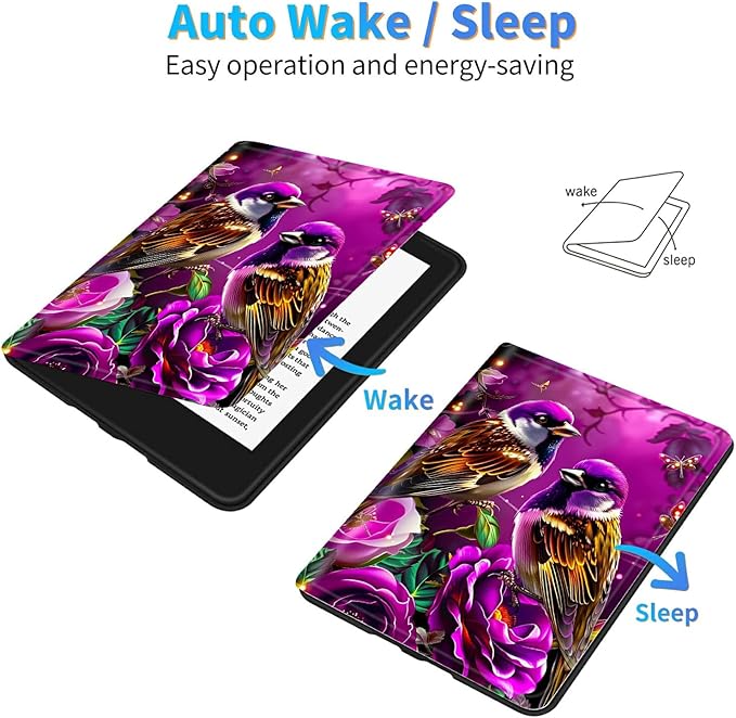for 6" All-New Kindle Paperwhite 4 10th Generation (Model No. PQ94WIF) E-Reader Case, Slim Kickstand Stand Leather Smart Cover with Auto Wake/Sleep, 2 Hummingbird Flowers