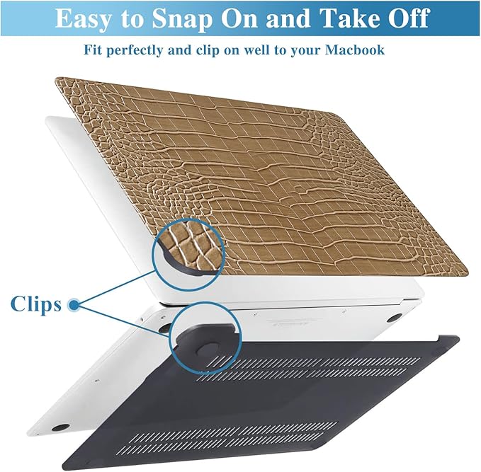 Compatible with Crocodile MacBook Air 13 inch Case 2021 2020 2019 2018 M1 A2337 A2179 A1932, Textured Elegant Luxury Aligator Skin Snakeskin PU Leather Hardshell Case & Keyboard Cover, Brown