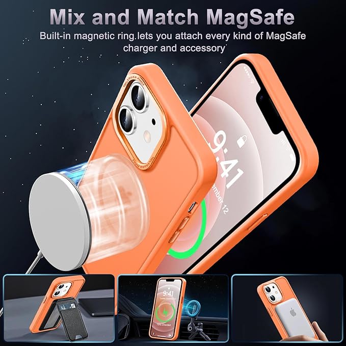 Newfuture Designed for iPhone 12 Case/iPhone 12 Pro Case with Magnetic [13 FT Military Drop Protection] [Compatible with Magsafe] Translucent Shockproof with Anti-Fingerprint Phone Case, Orange