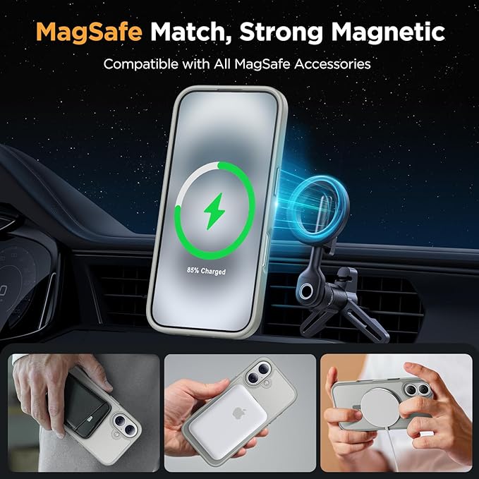 Miracase Magnetic for iPhone 17 Case (Compatible with MagSafe) with Screen Protector Military-Grade Protection, Anti-Fingerprint Translucent Matte Phone Cover for iPhone 17 6.3 inch, Gray