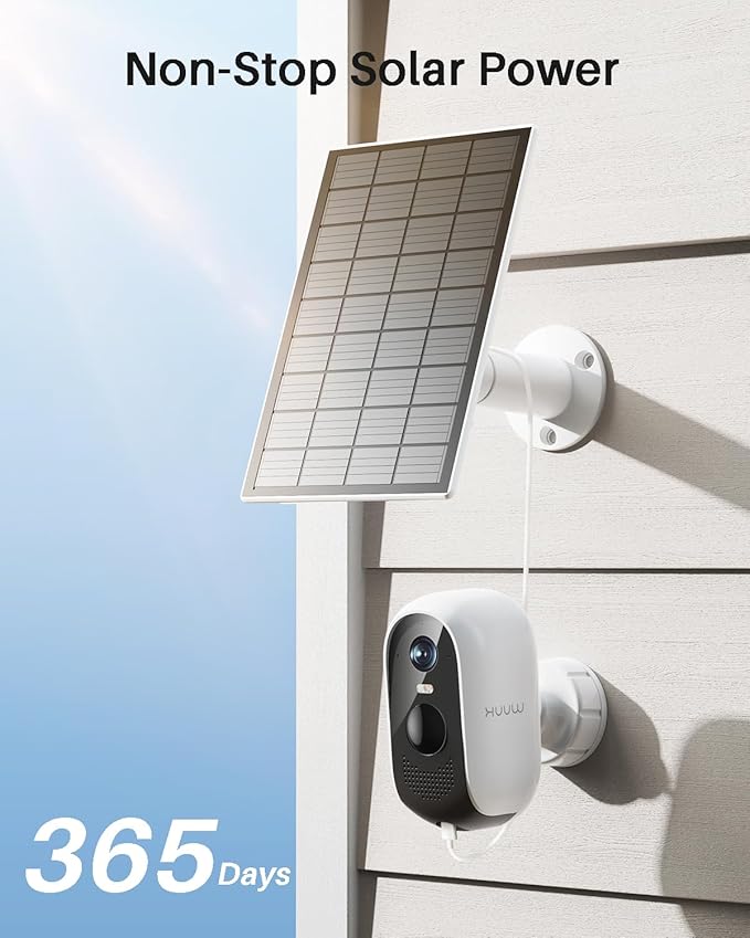 WUUK Add-on Solar Security Camera Wireless Outdoor, Requires Base Station, Home Security Cameras Wireless Outdoor, 2K, No Monthly Fee, Color Night Vision, Compatible with Alexa & Google