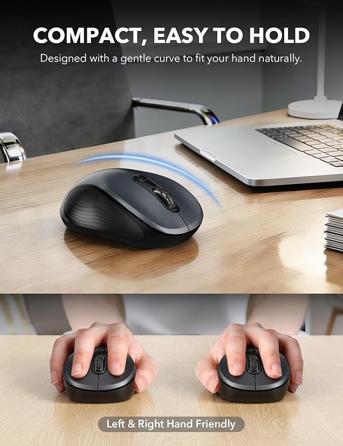 Trueque Wireless Mouse, 2.4GHz Ergonomic Mouse for Laptop & PC, Silent Portable Computer Mice with Back & Forward Buttons, USB-C Adapter for Windows/Mac, M01 (Gray)