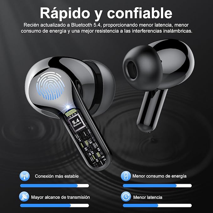 Wireless Earbuds, Bluetooth 5.4 Headphones HiFi Stereo, Bluetooth Earbuds with ENC Noise Cancelling Mic, IP7 Waterproof in Ear Earphones, 48H, LED Display Ear buds for Pad Phones Workout Sports, Black