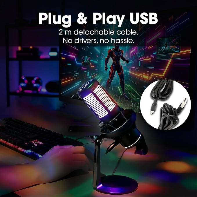 MANHATTAN RGB USB Gaming Mic, Noise Cancelling Condenser Microphone for PC, PS4, PS5 and Mac, Anti-Vibration Shock Mount, Gaming, Streaming, Podcasts, Twitch, YouTube, Discord - 102674