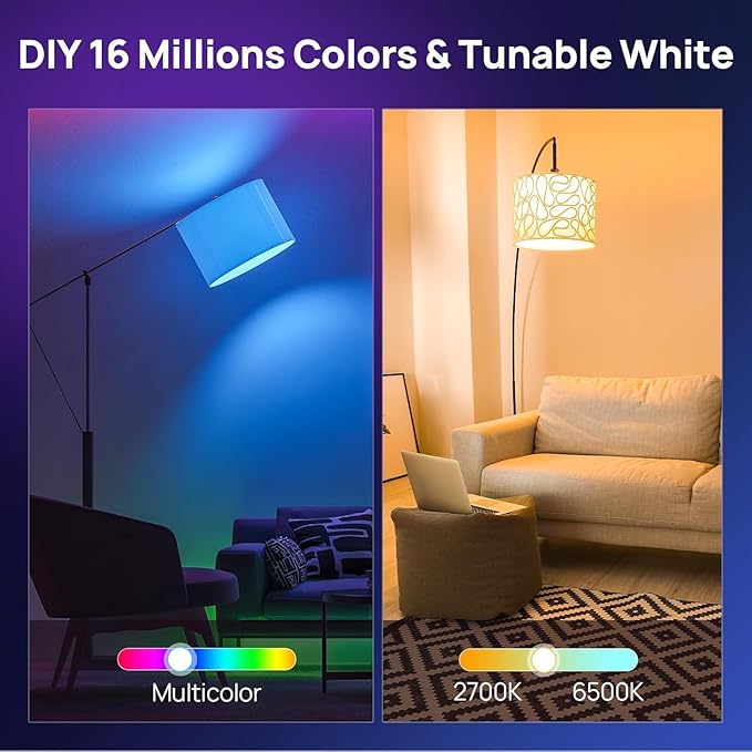 Consciot Smart Light Bulbs, A19 Color Changing Smart Bulbs, 800 Lumens 60W Equivalent, Works with Apple Home, Alexa, Google Home & SmartThings, Dimmable LED, 4-Pack