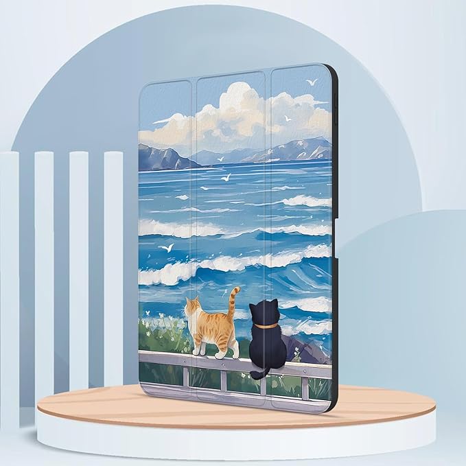 Case for iPad Pro 11-Inch M5/M4 2025/2024 (6th/5th Generation), Case with Pencil Holder, Clear Back Cover Cute Cool Design for Women Girls, Auto Sleep/Wake, Cute Cat