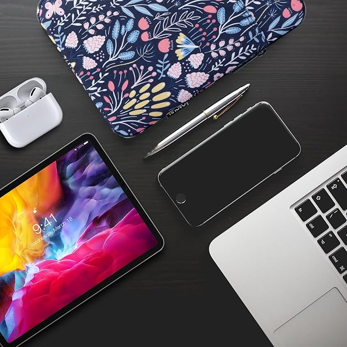 TiMOVO 9-11" Tablet Sleeve Bag for iPad 11-inch A16 2025, iPad 10.9"/10.2"| Air 11 Inch/5th/4th Gen. 10.9", Galaxy Tab A9+/A11Plus 11", Protective Bag Fit Smart Keyboard, Colorful Flower