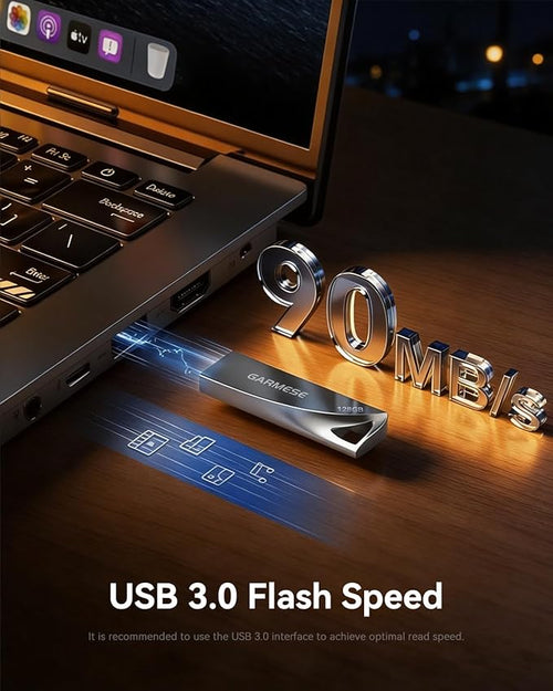 128GB USB 3.0 Flash Drive, Metal Waterproof & Slim Portable Memory Stick with Keychain Hole, Thumb Drive for PC/Laptop/Car/Travel Data Storage - Gray