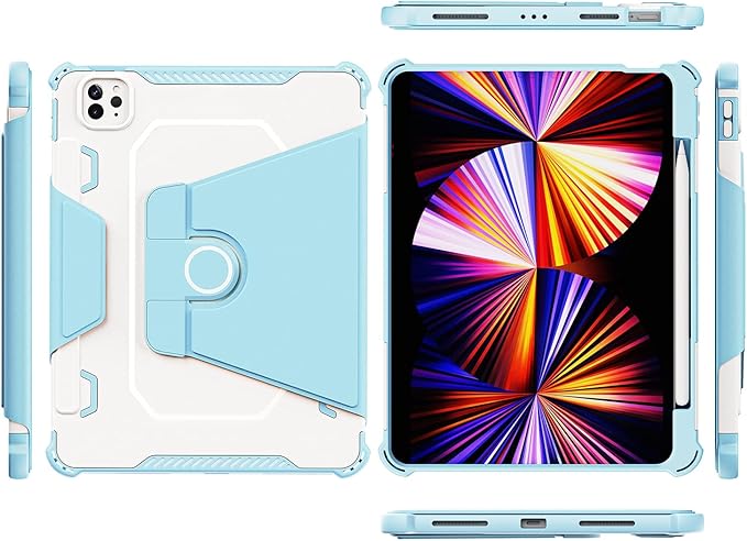 Rotating Case for iPad Pro 11" 4th/3rd/2nd Gen, iPad Pro 11 Smart Cover with Pencil Holder, Techcircle Hybrid TPU+PC Magnetic Cover Soft Bumper Slim Fit Folio Shockproof Protective Case-Baby Blue