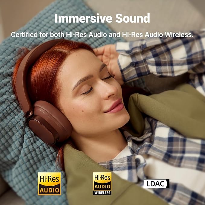 Edifier ES850NB Active Noise Cancelling Headphones, Over Ear Bluetooth Headset, 92H Playtime Wired & Wireless Hi-Res Audio Certified, Fast Charging Clear Calls for Home Office Travel - Brown