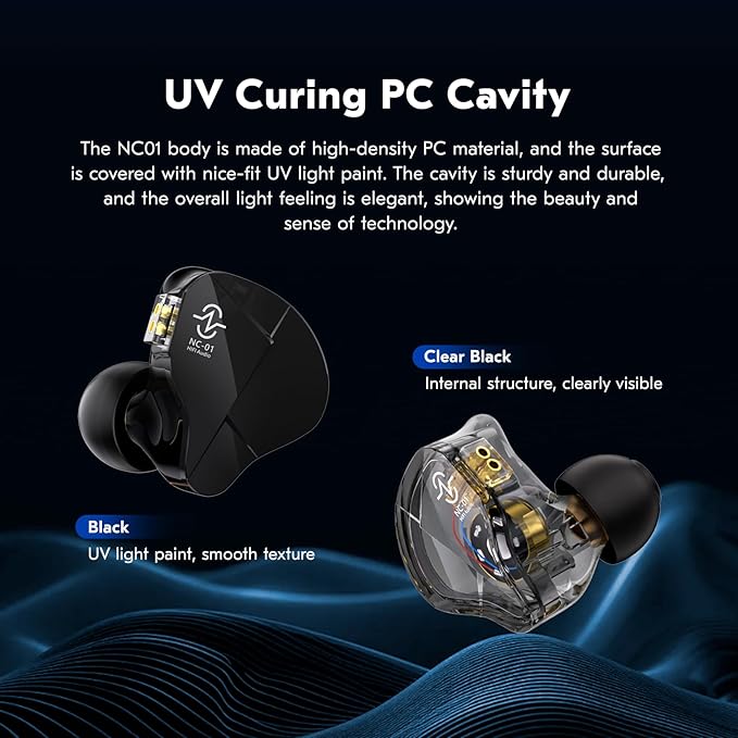 CCZ NC01 Gospel Gaming Earbuds, Stereo Sound in Ear Monitor Headphones Wired, Customized Dual Magnetic DD IEMS Earphone with Detachable Tangle-Free Cable PC Cavity for Computer (with mic, Clear Black)