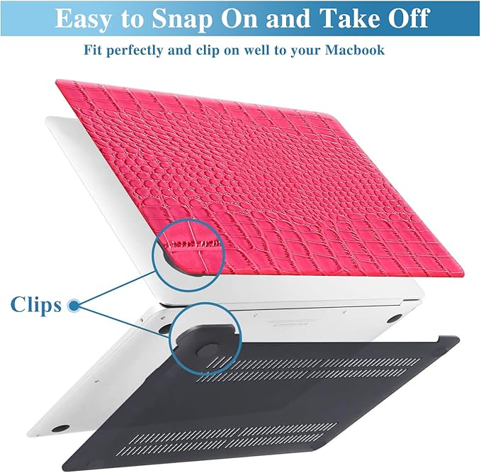 Compatible with Crocodile MacBook Air 13 inch Case 2021 2020 2019 2018 M1 A2337 A2179 A1932, Textured Elegant Luxury Aligator Skin Snakeskin PU Leather Hard Shell & Keyboard Cover, Pink