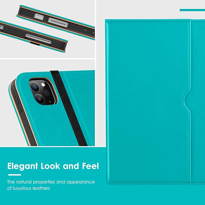 VIKESI Case for iPad Air 13 inch (M4) 2026 / (M3) 2025 / (M2) 2024,Premium Leather Folio,Apple Pencil Holder,Auto Sleep/Wake,Stand Cover - Cyan Blue