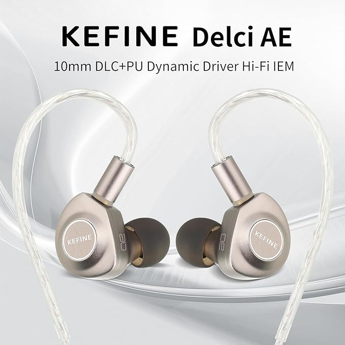 Delci AE Hi-Fi IEMs, 10mm DLC+PU Dynamic Drive in-Ear Monitors with Interchangeable Tuning Nozzles, 5.3g Ultralight CNC Aluminum Wired Earbuds, Detachable 164-Core Silver-Plated Cable(3.5mm)