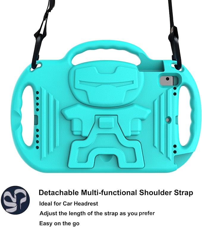 LTROP Kids Case for iPad 5th/6th Generation (9.7 inch, 2017/2018), iPad Air 1 & Air 2 & Pro 9.7 Kids Case with Shoulder Strap Handle Stand for iPad 5/6 & iPad Air 1st/2nd Gen, Turquoise