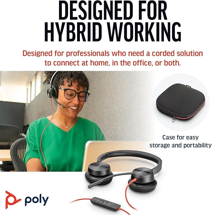 Poly Blackwire 8225 Premium Wired Headset (Plantronics) – Active Noise Canceling – Hi-fi Stereo - Connect to PC/Mac - Certified for Microsoft Teams - Amazon Exclusive