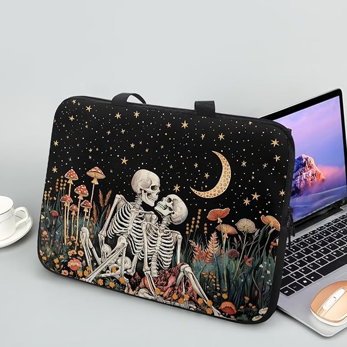 Starry Night Laptop Sleeve Bag with Handle Computer Protective Soft Cover Case for Women Men Skeleton Floral Compatible Sleeve Bag Laptop Carrying Case, 10 Inch
