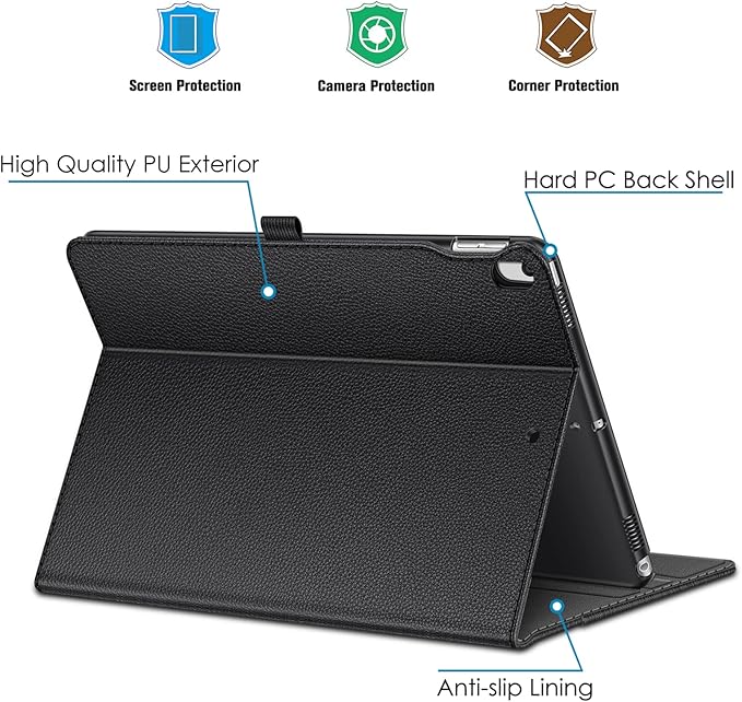 Fintie Case for iPad Air (3rd Gen) 10.5" 2019 / iPad Pro 10.5" 2017- [Sleek Shield] Premium PU Leather Slim Fit Multi Angle Stand Cover with Pocket, Pencil Holder, Auto Wake/Sleep (Black)