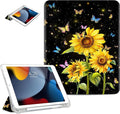for iPad Air 2/1 Case, for iPad 5Th/6Th Generation Case 2017/2018, Slim Cover for iPad Cases 5th/6Th Generation 9.7-inch, Pencil Holder, 2 Viewing Angles, Typing Stand, Black Sunflower