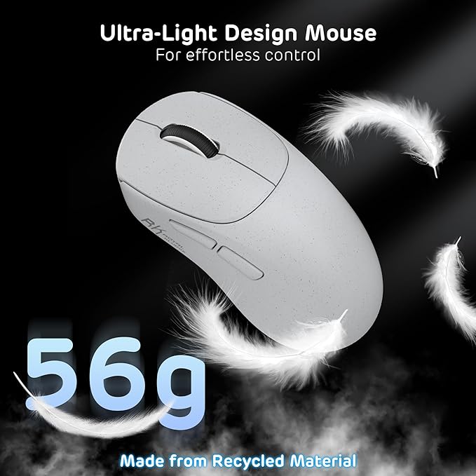 RK ROYAL KLUDGE MG5 8K Wireless Gaming Mouse, 42K DPI PAW3950 Sensor, 56g Lightweight Ergonomic Mouse, Dual 8000Hz Polling Rate, Tri-Mode 2.4G/BT/USB-C, Programmable Web Drive for PC Win/Mac