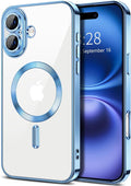 Hython Magnetic Clear for iPhone 16 Case with Camera Lens Protector [Compatible with MagSafe] Luxury Plating Edge Slim Soft TPU Cover Protective Phone Case for iPhone 16 6.1", Light Blue