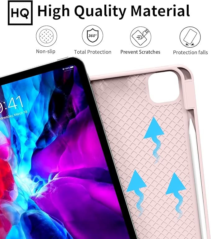 KENKE for iPad Pro 11 Inch Case 4th/3rd/2nd Generation 2022/2021/2020 Magnetic Attachment 2nd Pencil with Right Side Pencil Holder Soft Slim PU Cover Auto Wake/Sleep (Pink)