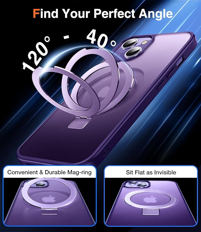 Chicfun 3-in-1 [Magnetic+Kickstand+Ring Holder] for iPhone 15 Plus Case with Stand Ring Holder， Compatible with MagSafe, Military Shockproof Kickstand Phone Case iPhone 15 Plus Cover Purple