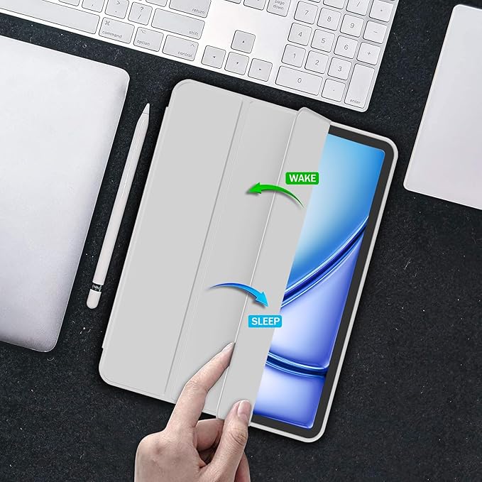 iMieet iPad Air 11 Inch Case M4/M3/M2(2026/2025/2024), iPad Air 5th/4th Generation Case 2022/2020 10.9 Inch with Pencil Holder,Trifold Stand Smart Case with Soft TPU Back(Light Gray)