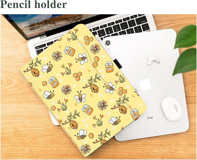 Vimorco Case for iPad (A16) 11th Generation 2025, for iPad 11th/10th Generation Case, Pencil Holder with Hand Strap & Pocket, Multiple Stand Protector PU Leather Cover, Auto Wake/Sleep, Yellow Bee