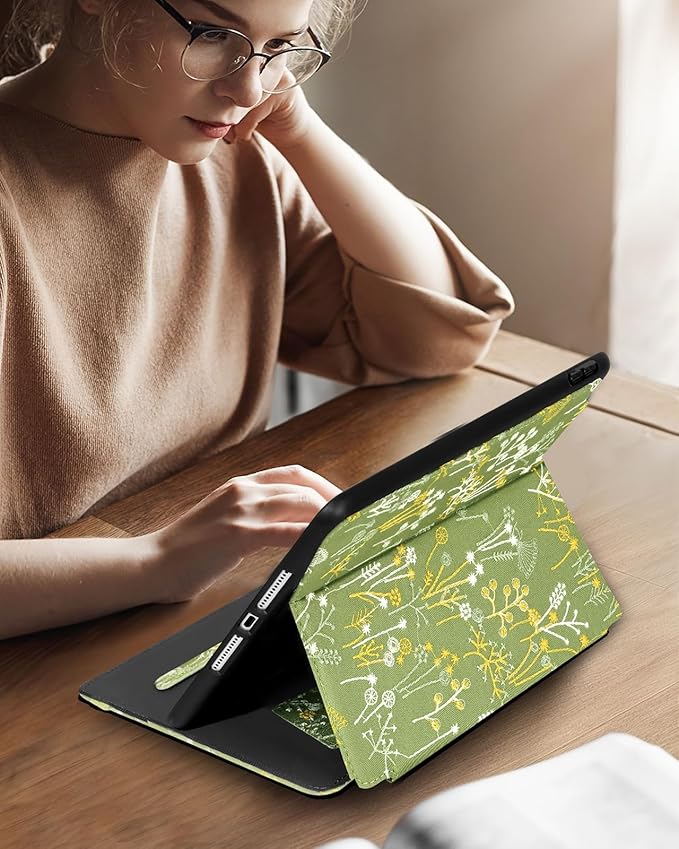 Uppuppy for iPad 9th/8th/7th Generation Case 10.2'' - for Women Girls Cute Embroidered Folio Stand Cover with Pencil Holder & Card Slot Girly Kawaii Plants Design Aesthetic Cases for iPad 7th/8th/9th