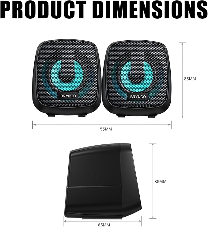 Computer Speakers for Desktop PC, 2.0 Stereo USB-Powered Speakers with 3.5mm AUX, in-Line Volume Control with LED Lights, Compact Plug and Play Speakers for Students, Teens, Monitor, Laptop