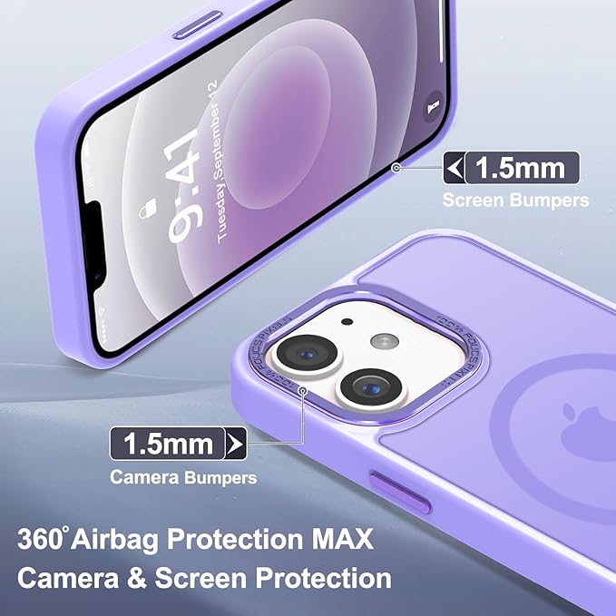 Newfuture Designed for iPhone 12 Case/iPhone 12 Pro Case with Magnetic [13 FT Military Drop Protection] [Compatible with Magsafe] Translucent Shockproof with Anti-Fingerprint Phone Case, Lilac Purple