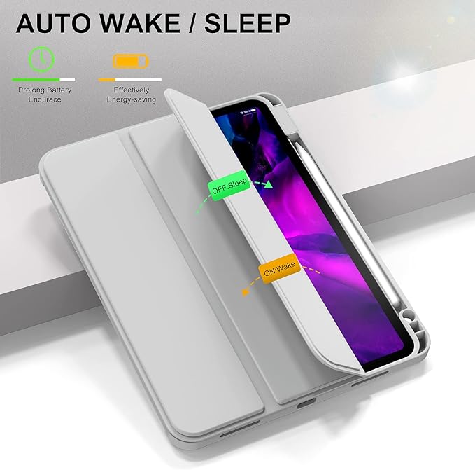 KENKE for iPad Pro 11 Inch Case 4th/3rd/2nd/1st Generation 2022/2021/2020/2018 Magnetic Attachment 2nd Pencil with Right Side Pencil Holder Soft Slim PU Cover Auto Wake/Sleep (Gray)