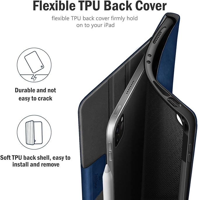 Antbox Case for iPad Pro 11 inch 4th Generation (2022)/3rd/2nd/1st Gen Vegan Leather with Pencil Holder Auto Sleep/Wake Function iPad Pro 11 Cover (Blue)